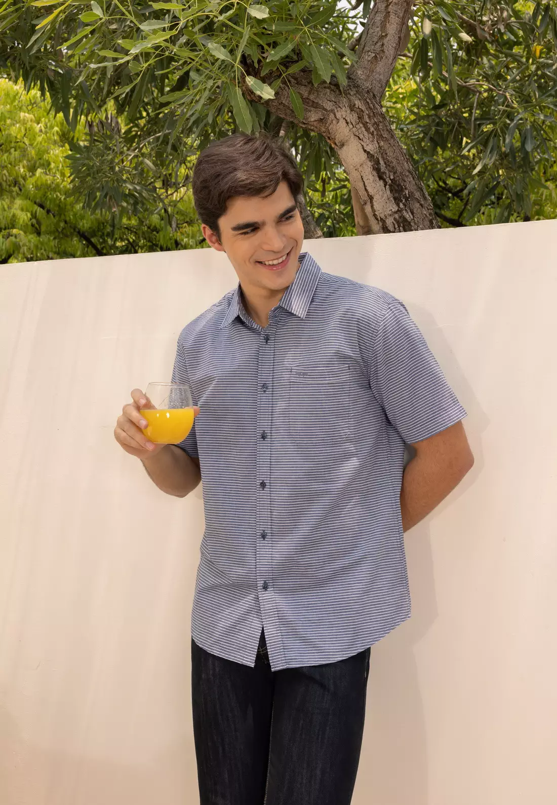 RBJ Kemeja Salur Printing Biru Regular Fit Pria