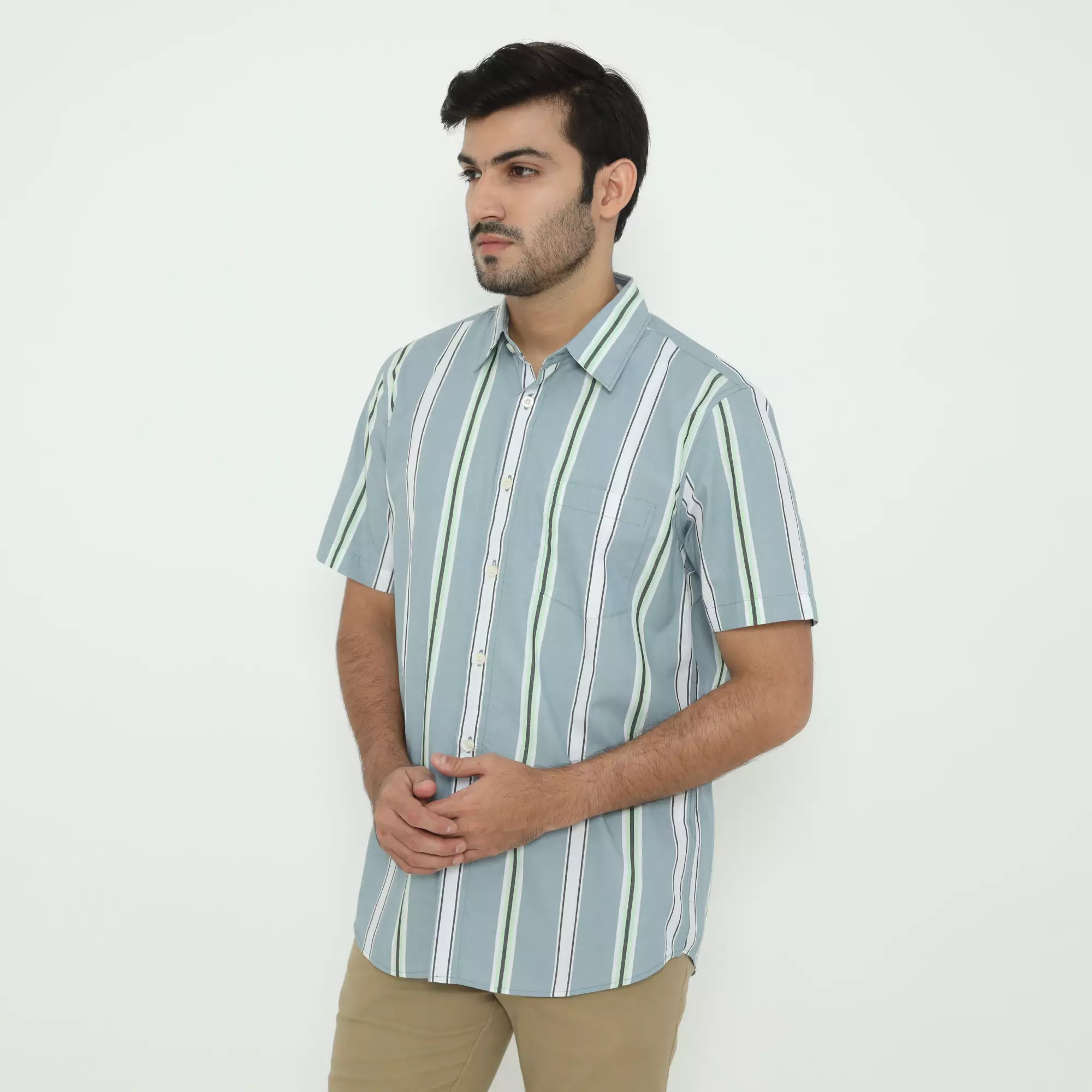 Platini Kemeja Motif Salur Pria Lengan Pendek Katun 73607.21 BLUE