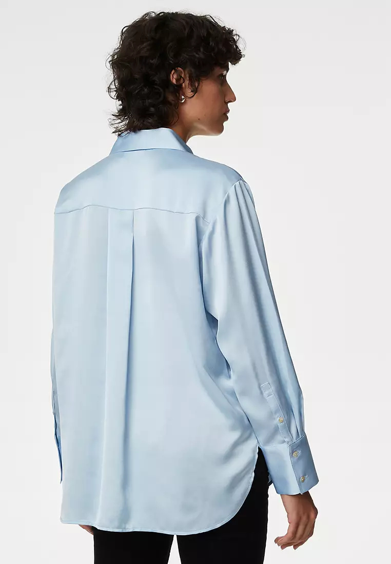 Satin Collared Longline Oversized Shirt
