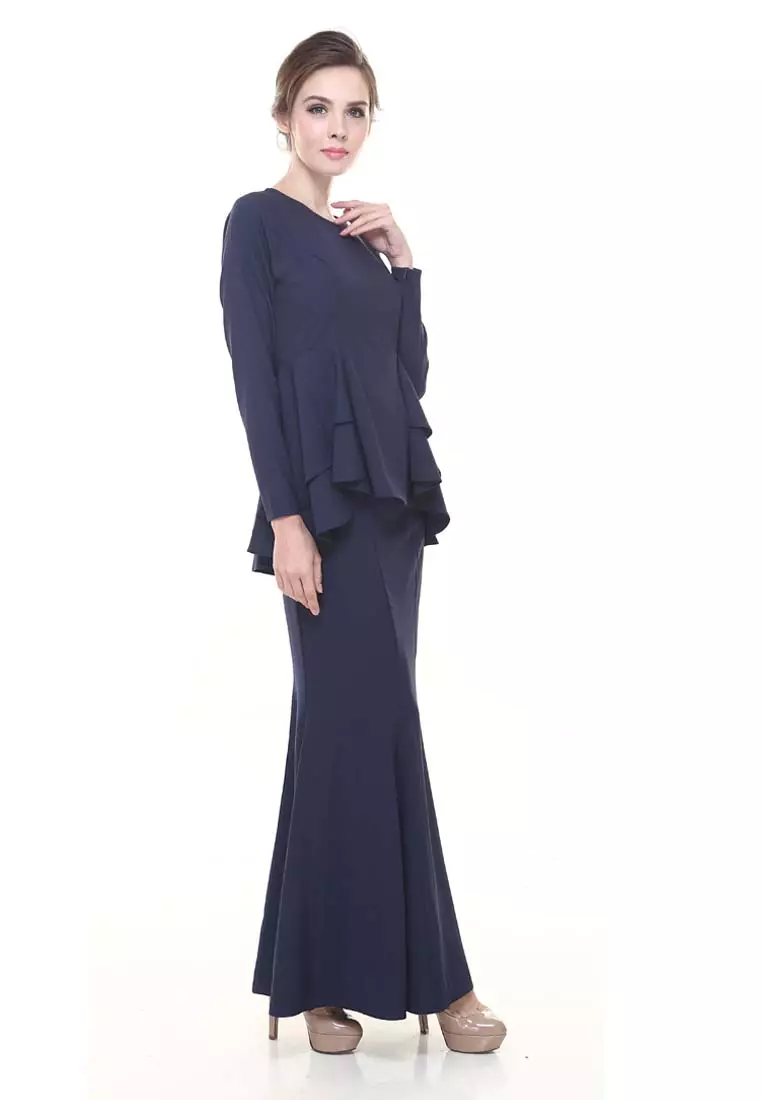 Lora Peplum Kurung Modern in Dark Blue