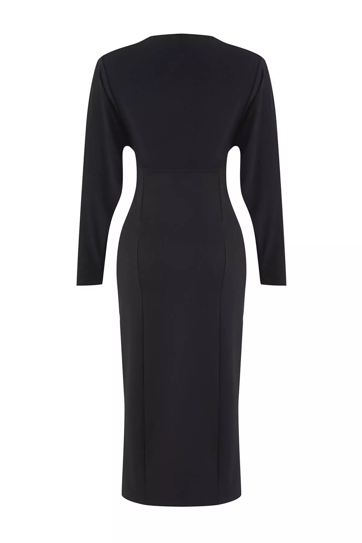 Black Plain Top Flowy Bodycon Midi Knit Dress