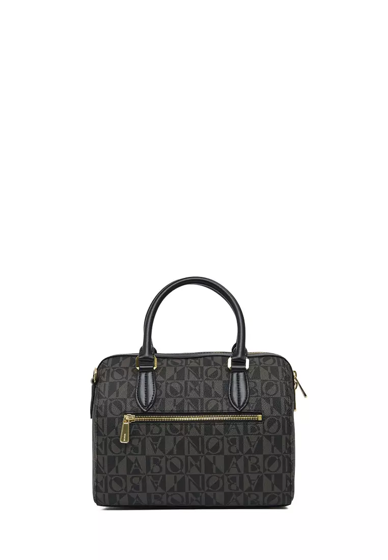 Bonia Black Martina Monogram Medium Satchel Bag
