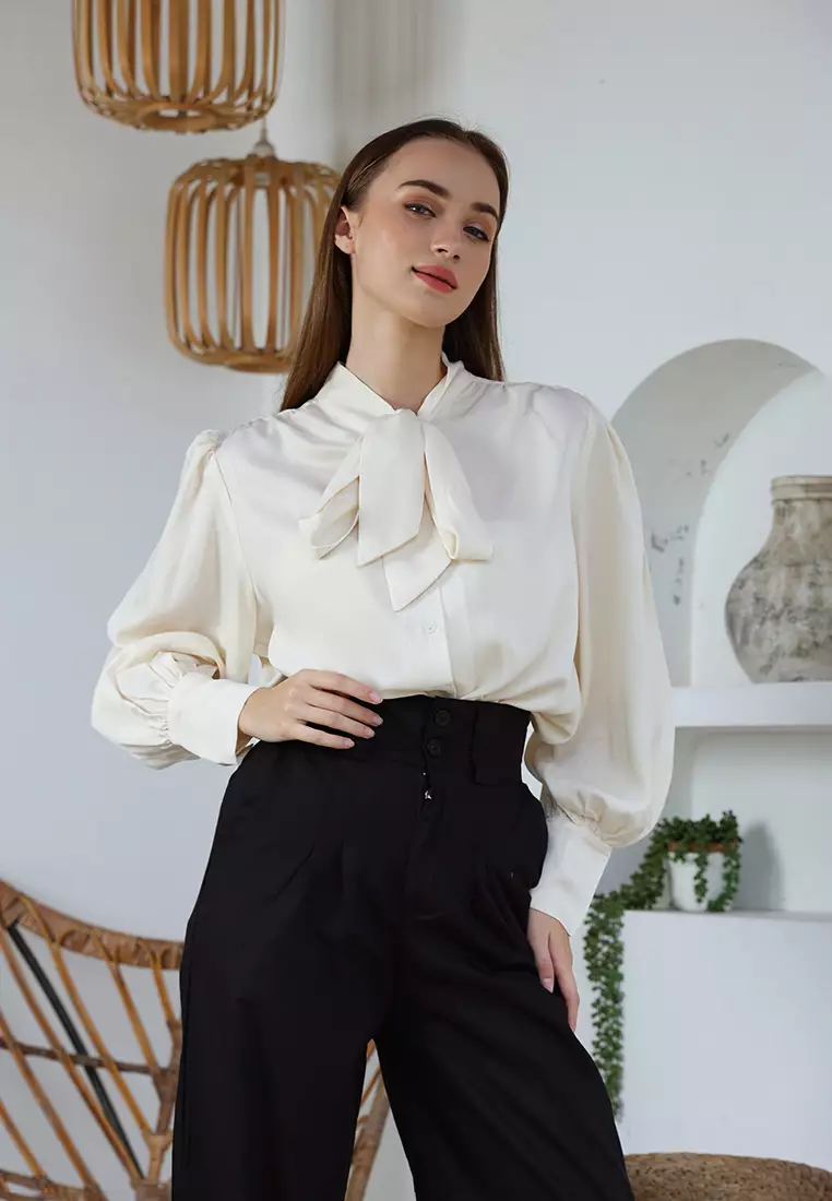 Mannequin Ribbon Silk Sateen Shirt