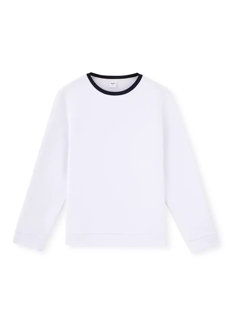 White Knitwear Top T Shirt Crew Neck Regular Long Sleeve Sleepwear for Men