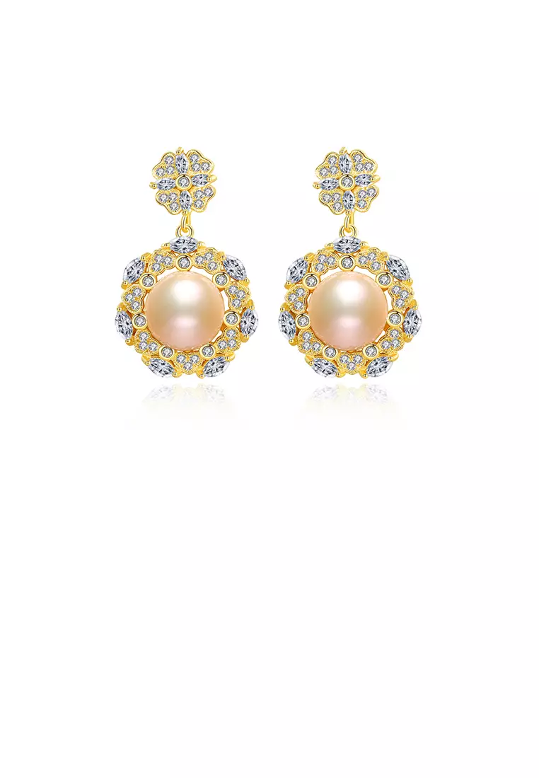 Gold coloured shop pearl earrings