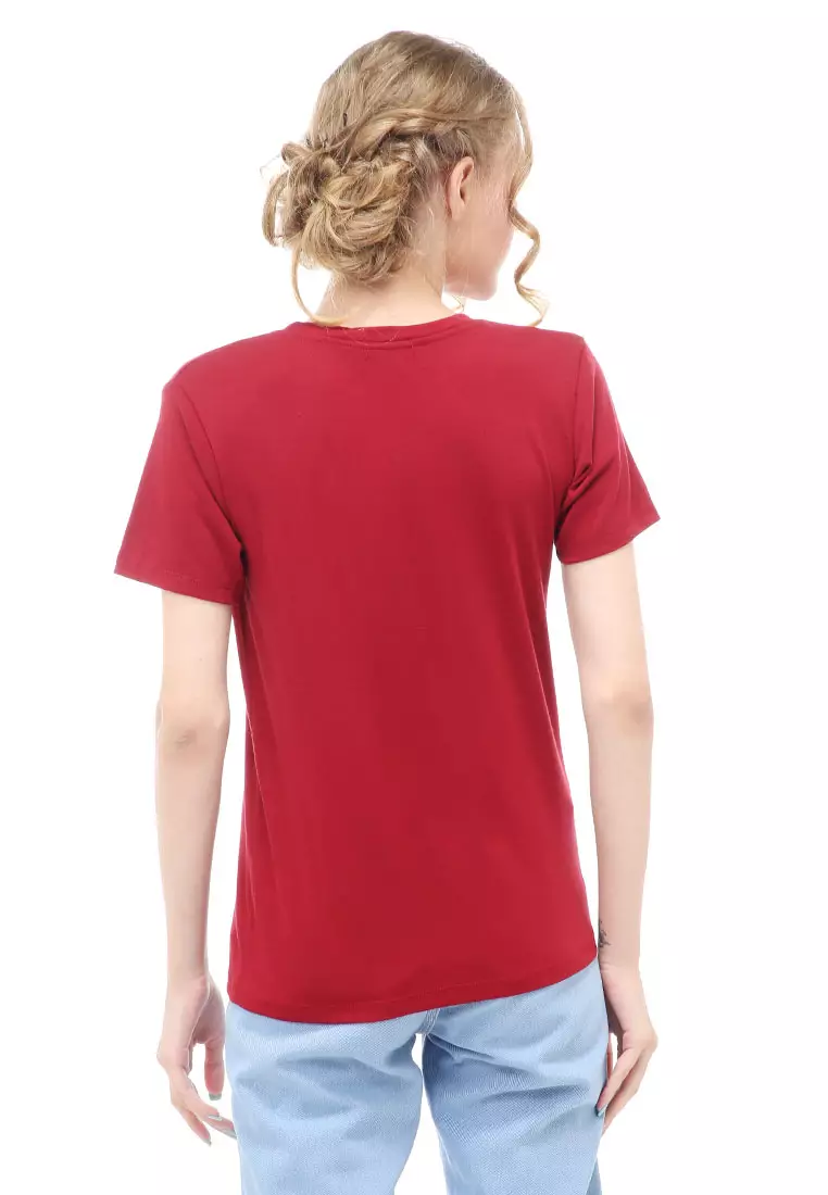 Genevie Kaos Kasual Wanita Lengan Pendek You Will Be Material Cotton ORIGINAL - Maroon