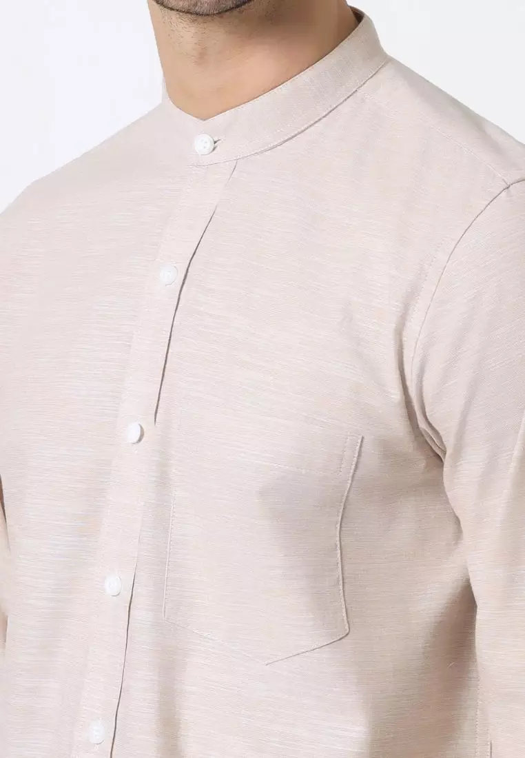 Cotton Well Moeen Shirt Khaki | Kemeja Koko Oxford Slub Lengan Panjang Cream
