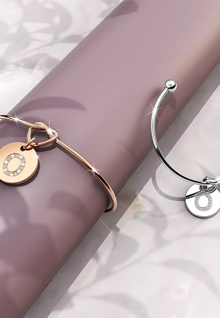 Fancy Alphabet Letter Initial Bangle in Rose Gold -O