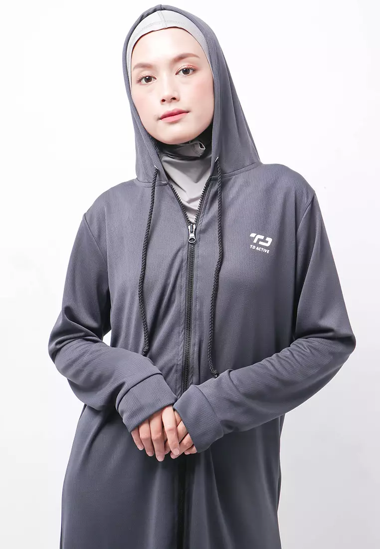 Td Active LSA35 Osl Sport Hoodie Lengan Panjang Jumper Olahraga Jaket Bersepeda Lari Senam Abu Tua