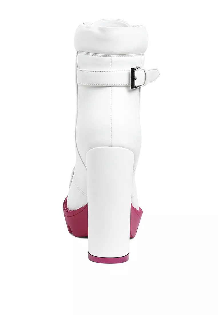 Cushion Collared White Biker Boot
