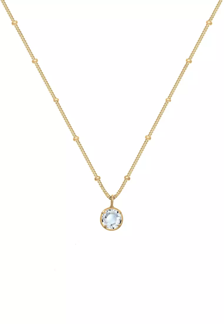 Kalung Perhiasan Perak 925 Wanita Cirlce Crystals Gold Plated