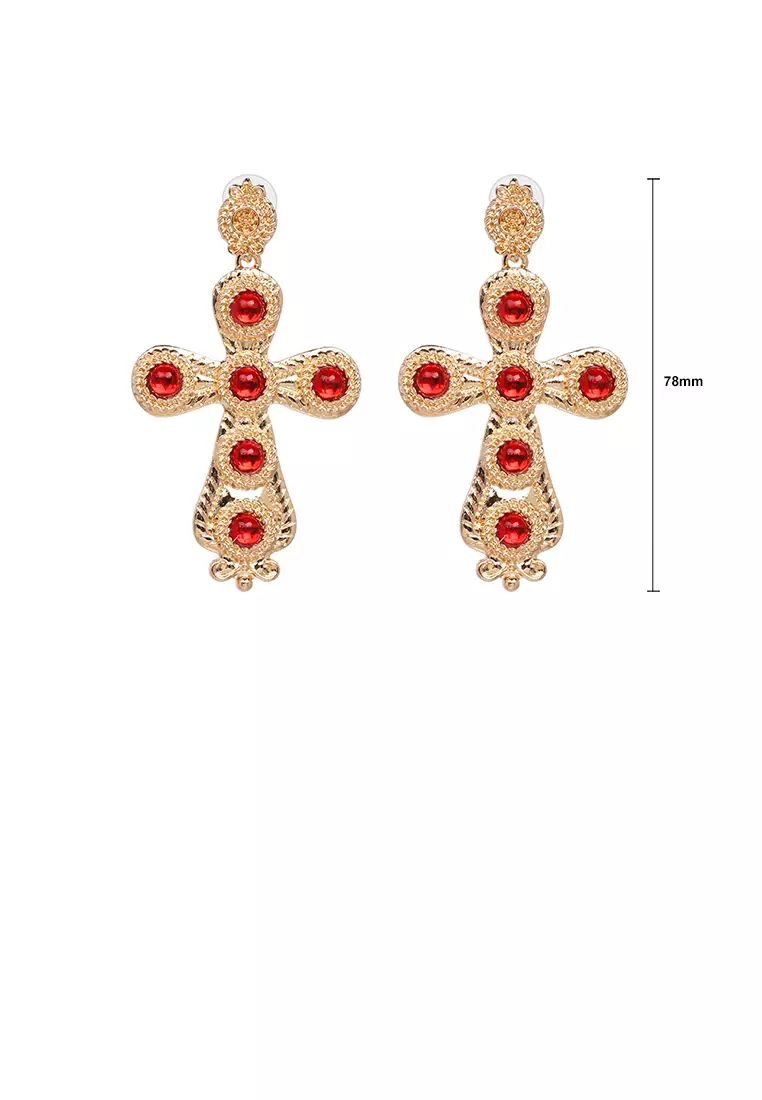Buy Glamorousky Fashion Vintage Plated Gold Cross Red Ball