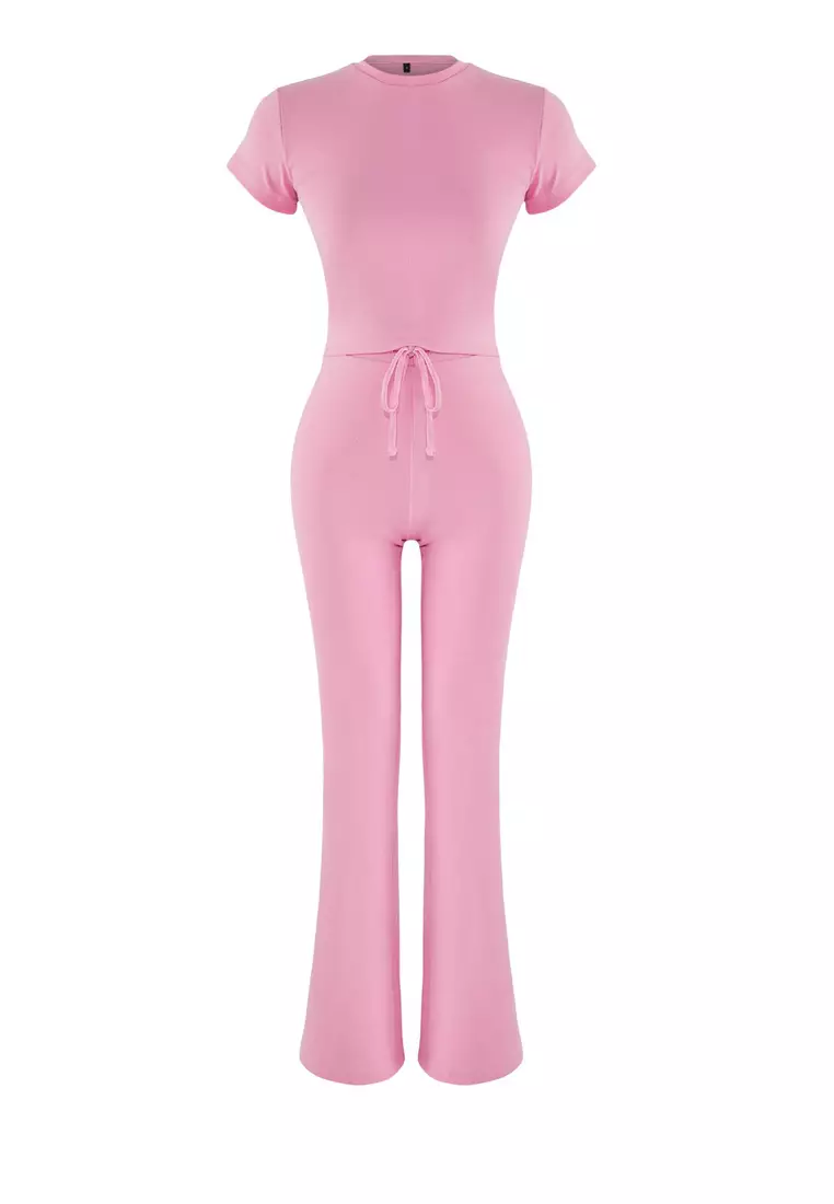 Pink Fitted/Fits Body Flexible Knitted Bottom-Top Set TWOSS25AU00053