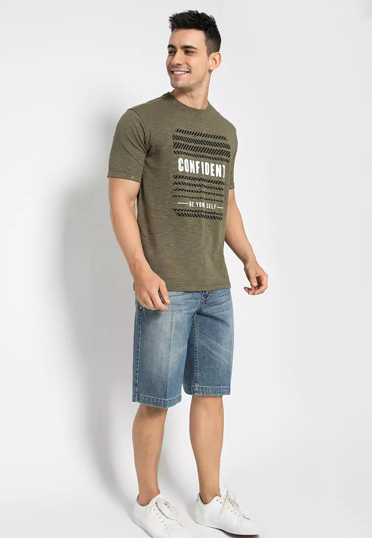 Johnwin - Kaos Casual Pria Sablon Warna Hijau Army ATS.622.M443.01.C-S/S