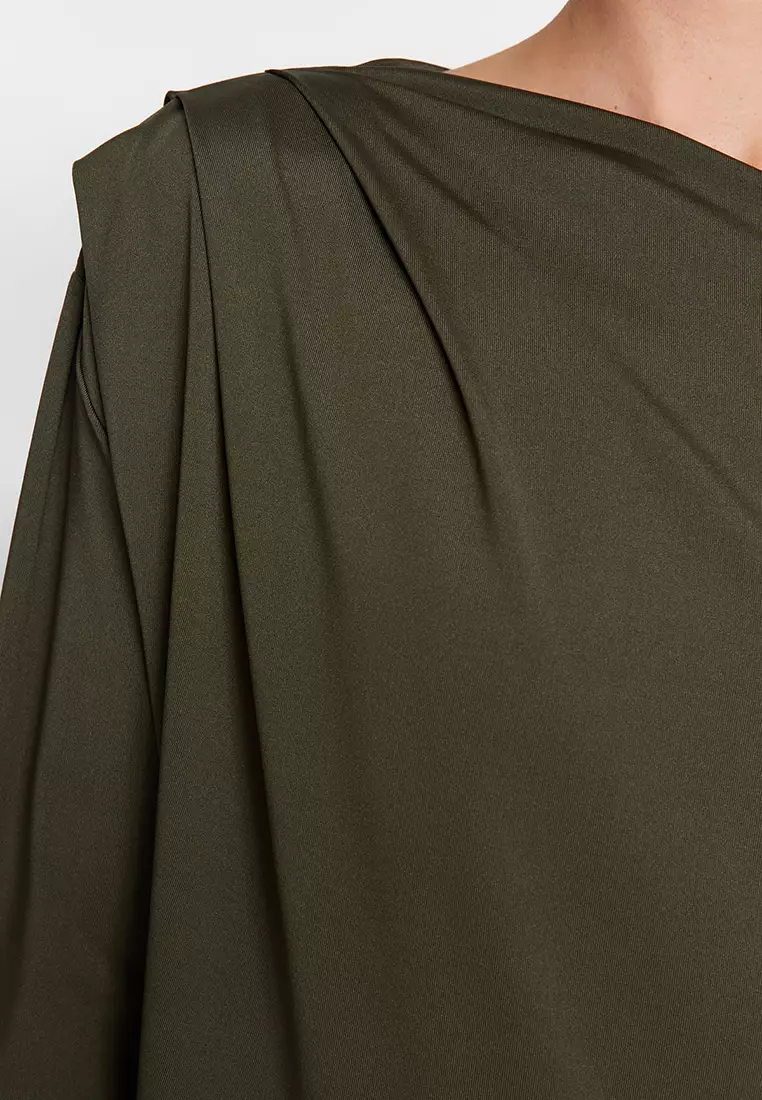Draped Detail Asymmetrical Collar Knitted Blouse