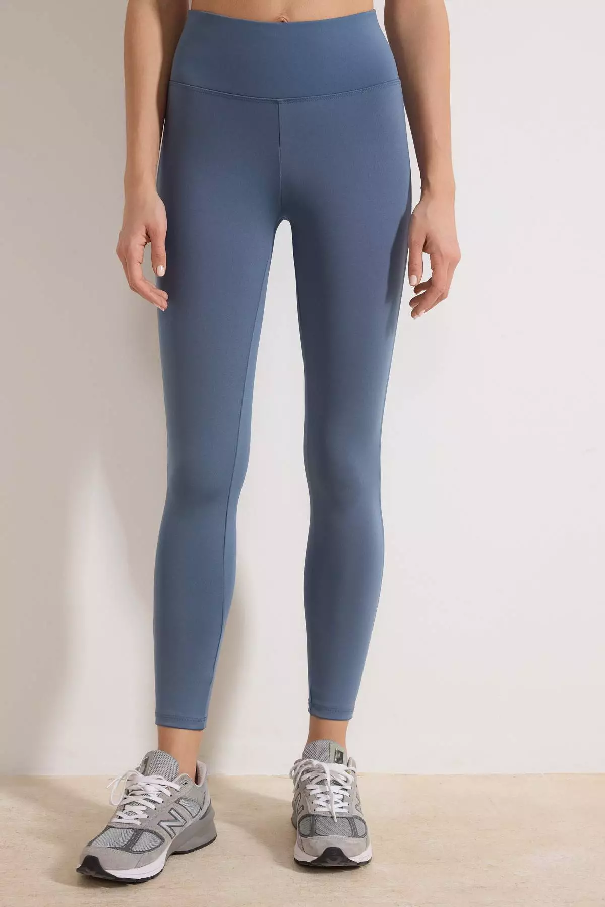 Dull Blue Wide Waist Elastic Extra Shaping / Sculpting Full Length Knitted Sports Leggings Twoaw21Ta29