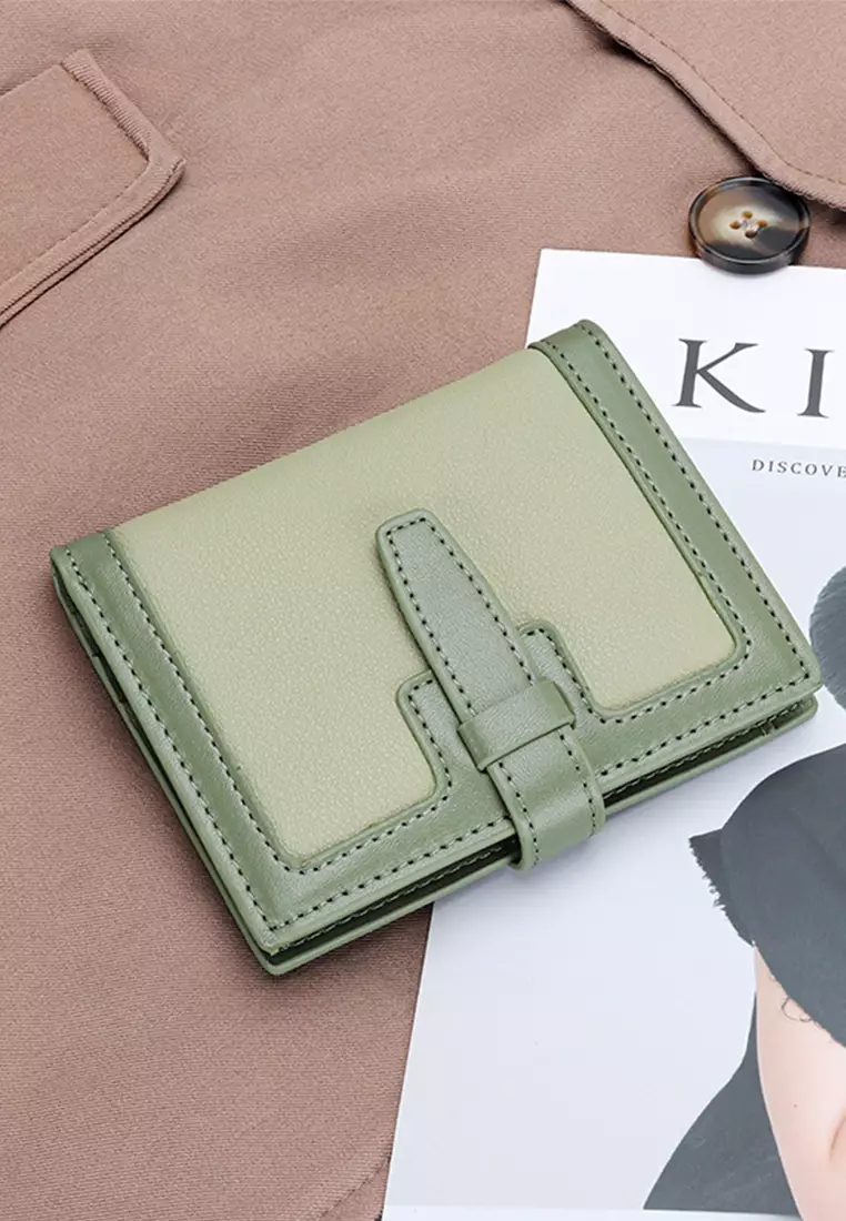 Genuine Calf Leather Color Matching Bi-Fold Wallet JW YT-2203