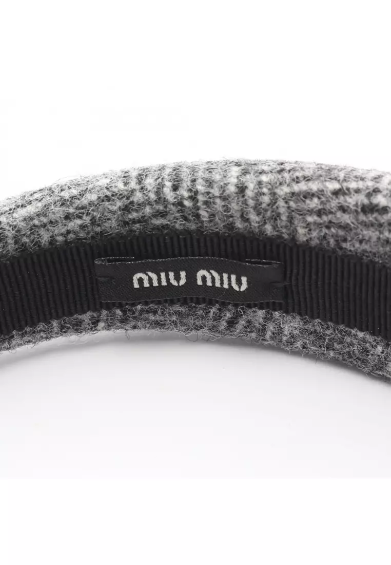Pre-Loved MIU MIU tweed logo headband fabric gray