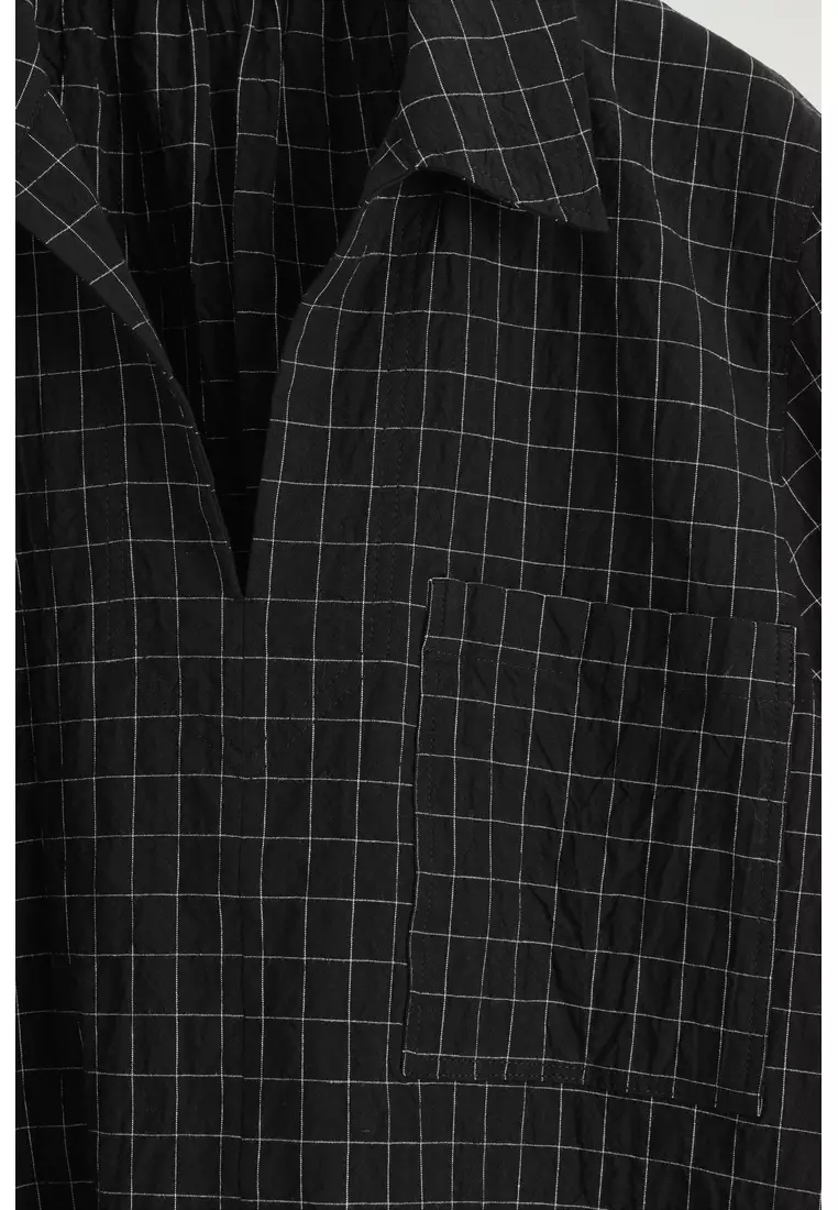 OPEN-COLLAR CHECKED COTTON SHIRT