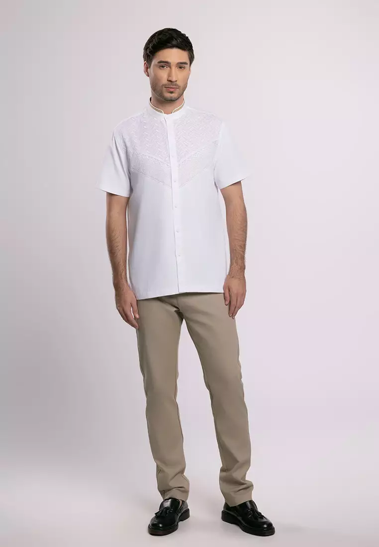 MOC Kemeja Koko Lengan Pendek Pria Khatab - White