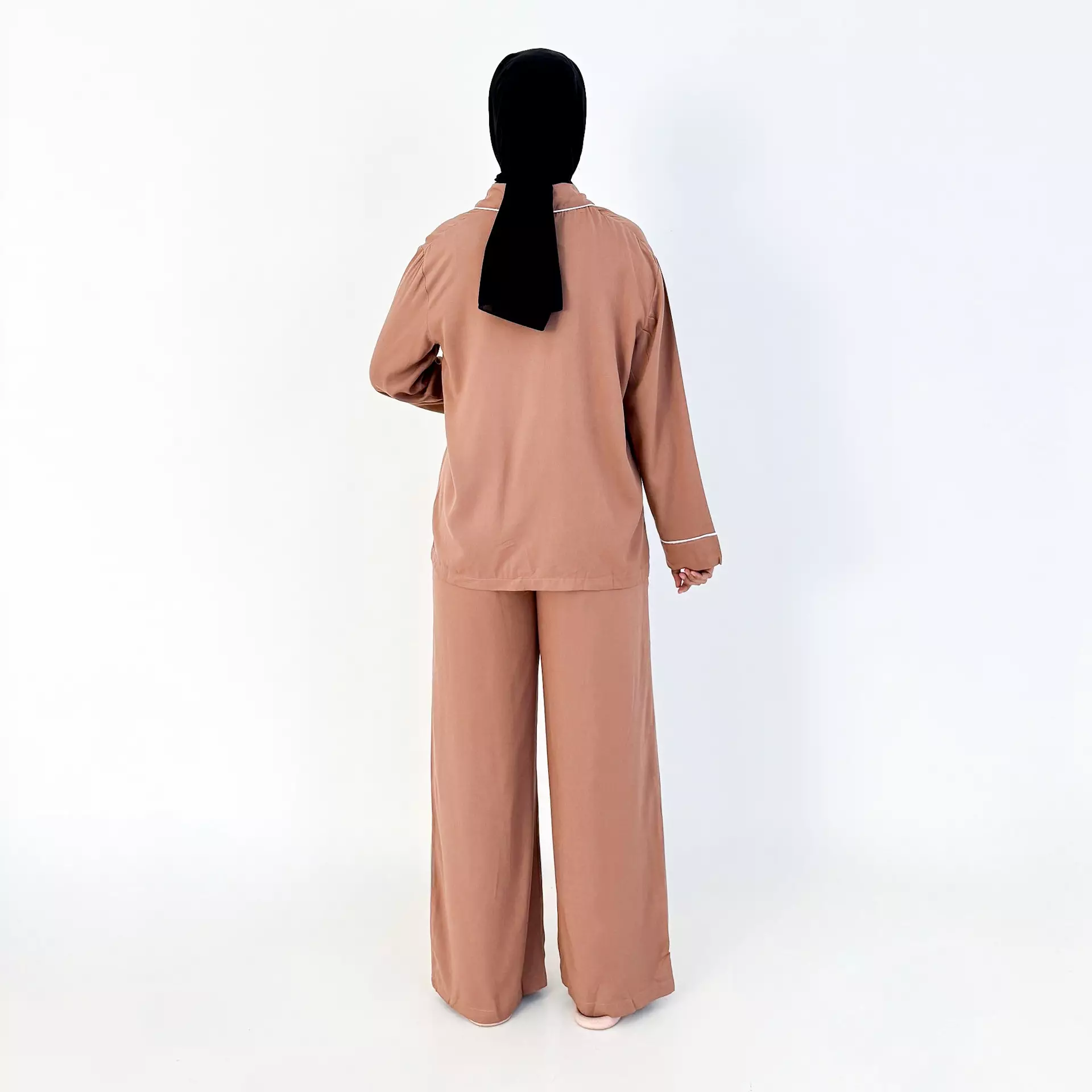 Pyjama Cotton Basic [COKLAT] SIZE M-XXL Baju Tidur Long Sleeve Long Pants Sleepwear
