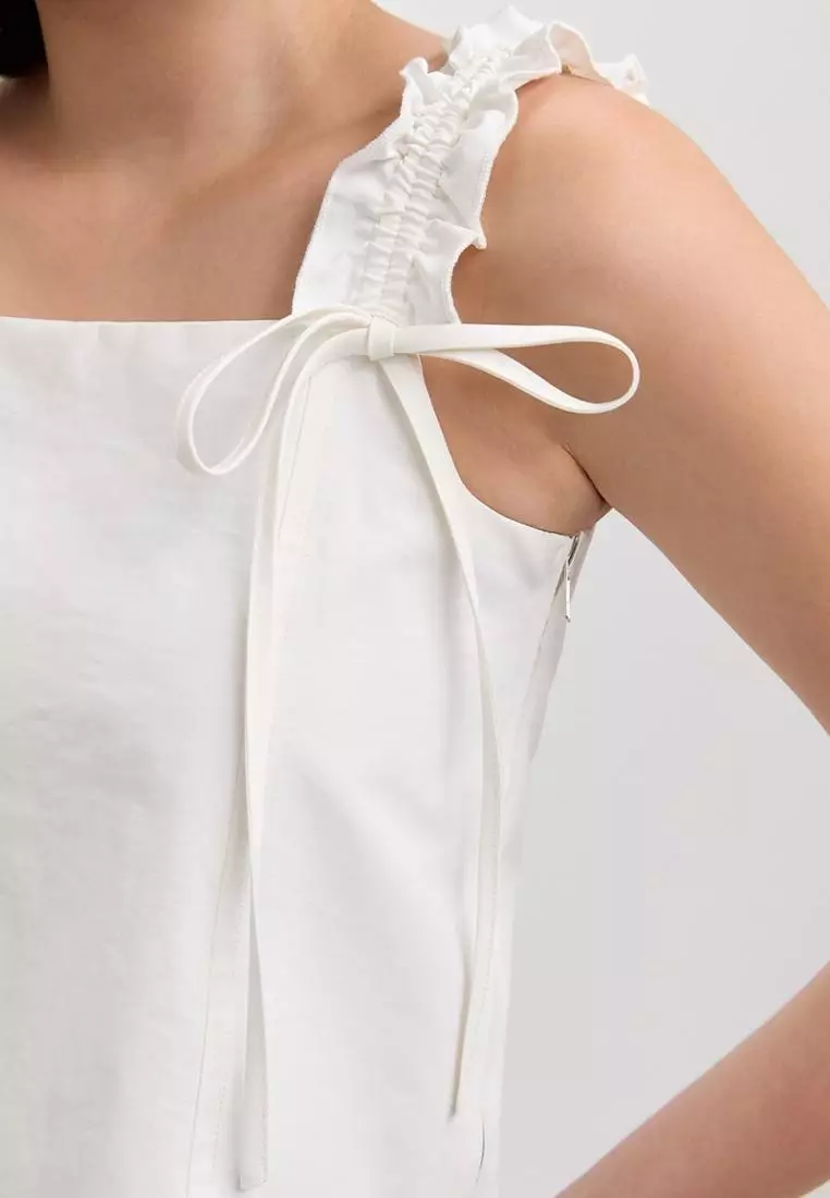 Ruffled Shoulder Bow Tie Top