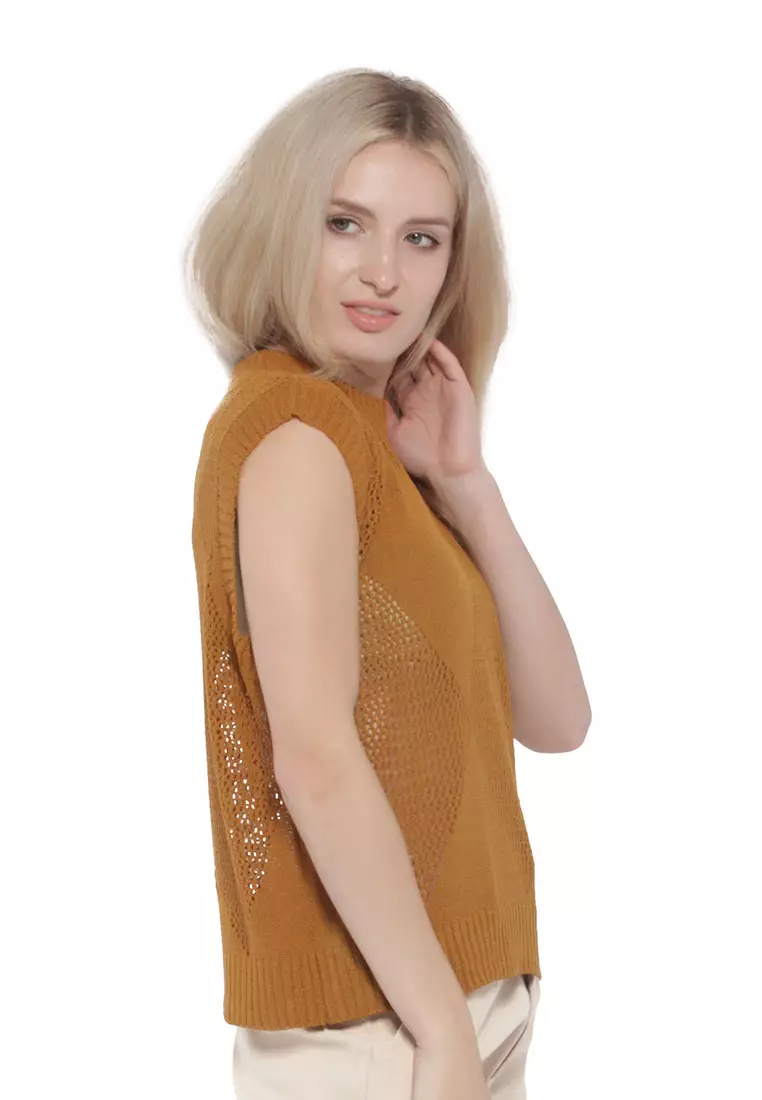 Brown Knitted Sleeveless Top