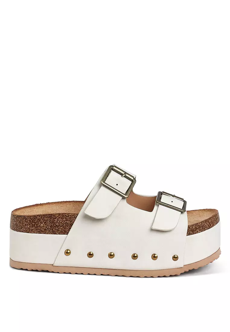 Discount on London Rag  shoes - SKU: Studded Faux Leather Slip Ons In Off-White