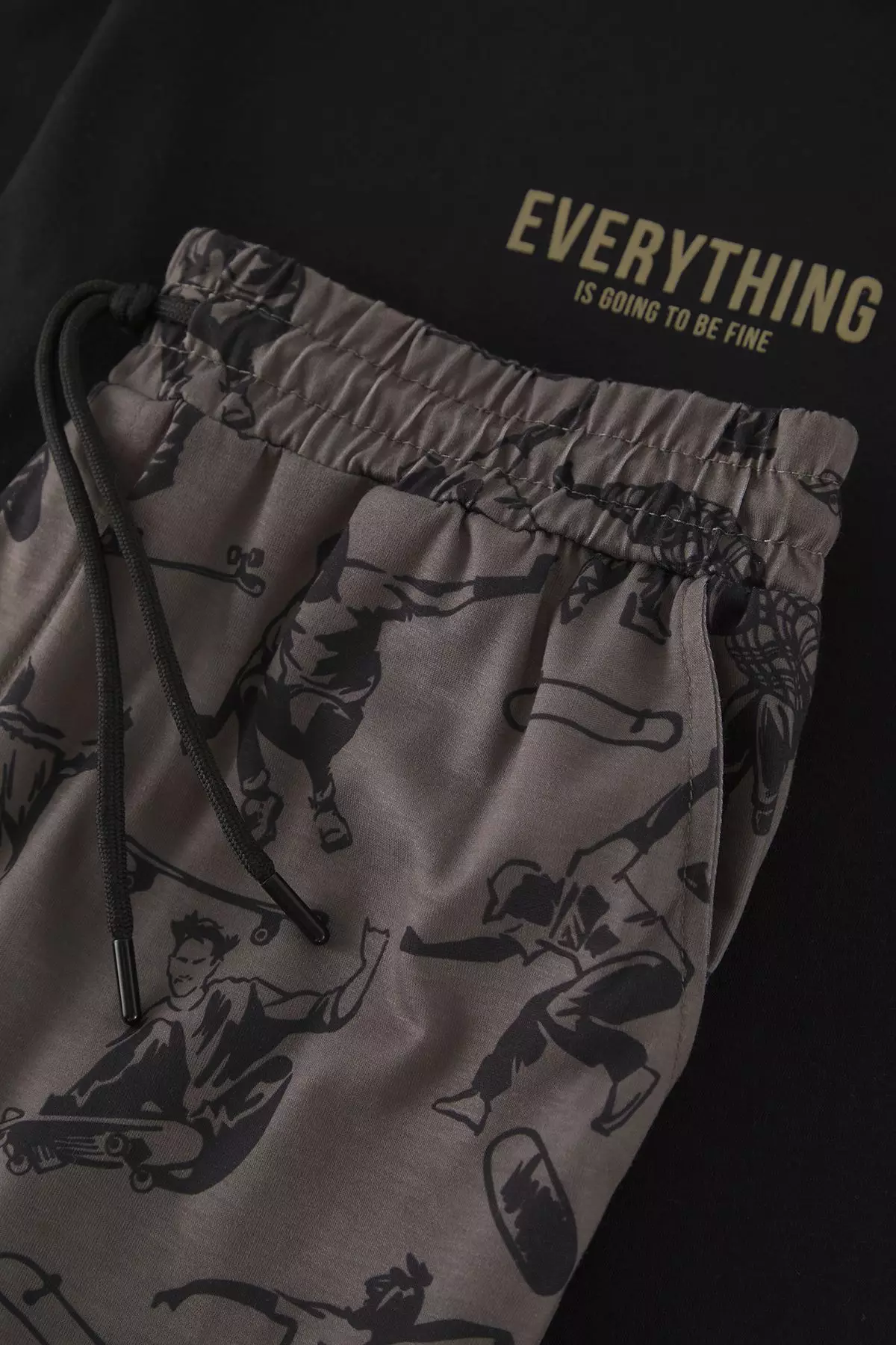 Black Regular Fit Printed Shorts Knitted Pajama Set TMNSS25PT00020