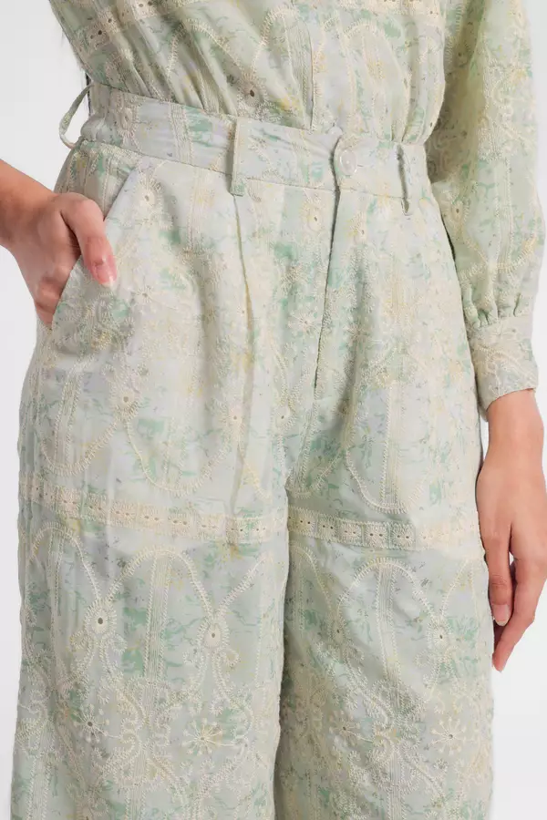 MINIMAL - Raudah - Celana Lurus Embroidery Print - Green