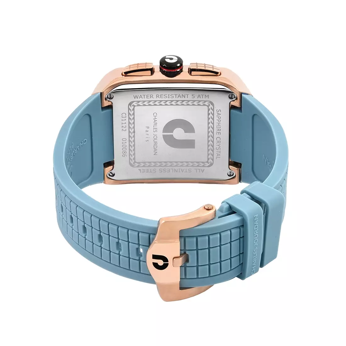 Jam Tangan Pria Charles Jourdan Ludis Square Blue Gold Quartz Strap Silicone CJ1122-1002C Original