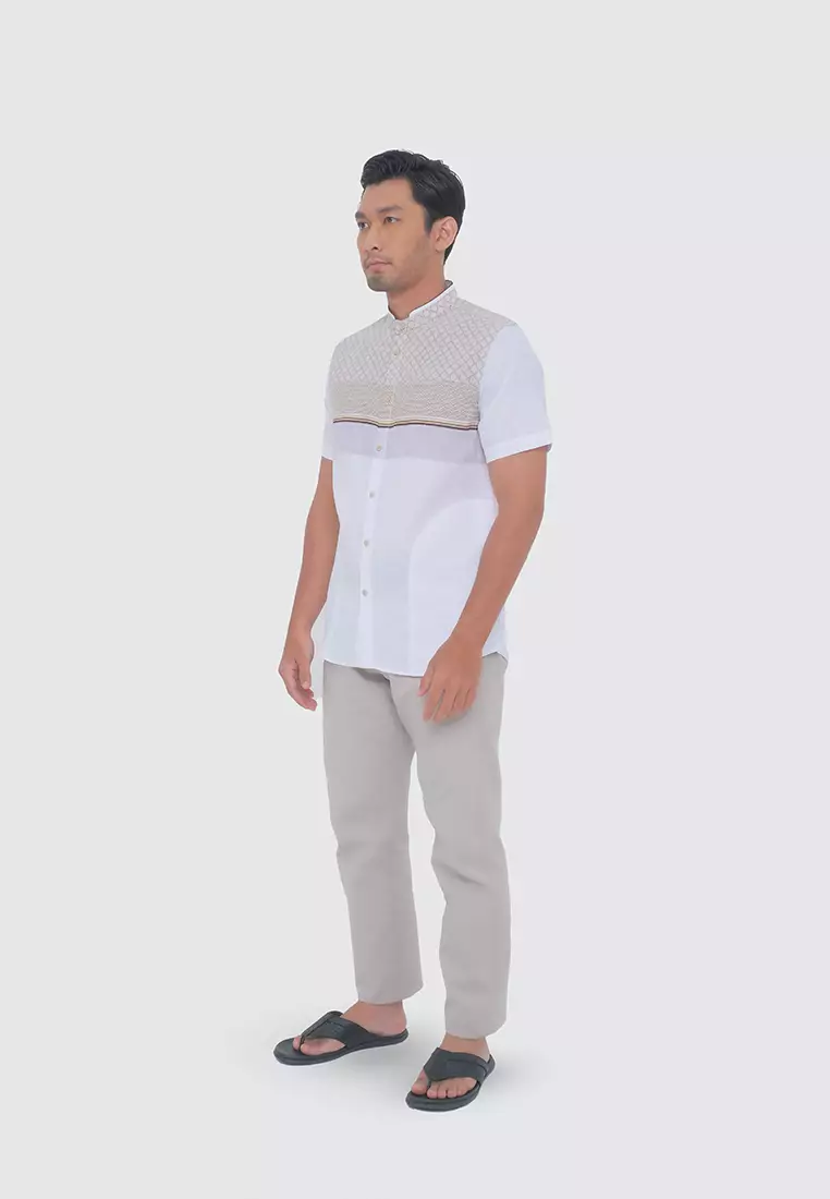 MOC Kemeja Koko Lengan Pendek Pria ABBAS - WHITE