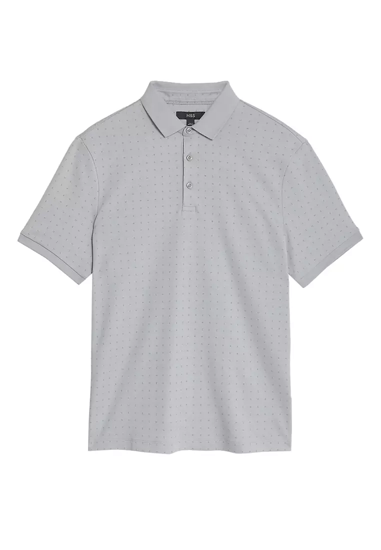 Pure Cotton Geometric Print Polo Shirt