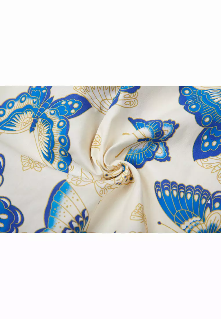 女童藍色蝴蝶漢服唐裝旗袍哈衣連體衣新年拜年衣服