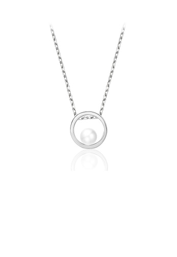 Glamorousky white 925 Sterling Silver Simple Fashion Geometric Hollow Round Imitation Pearl Pendant with Necklace 8425DACF39ACCAGS_1