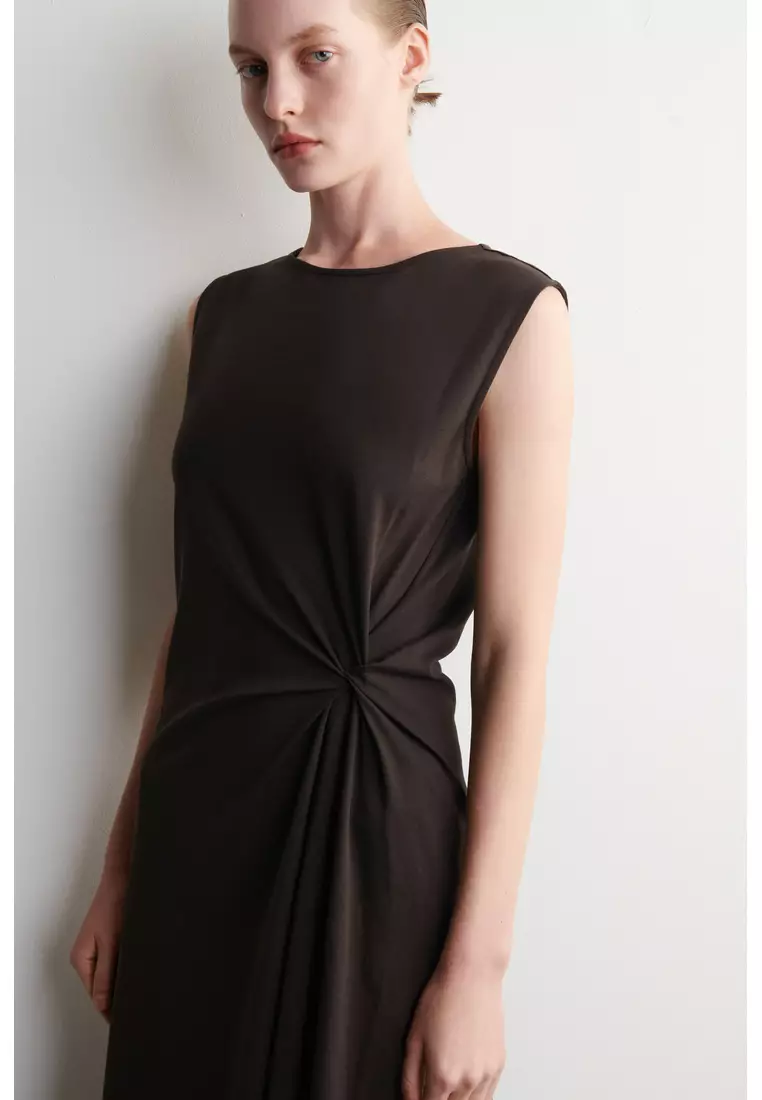 TWIST-DETAIL JERSEY MIDI DRESS
