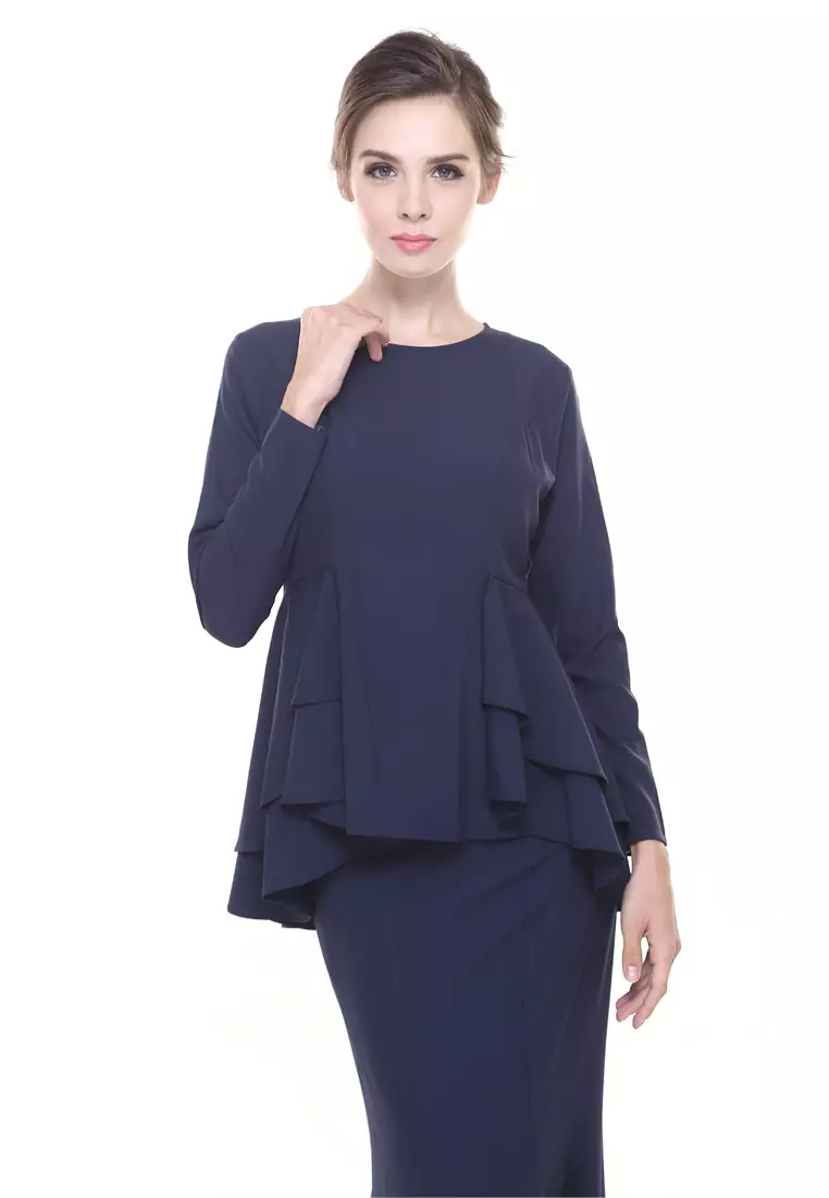 Lora Peplum Kurung Modern in Dark Blue
