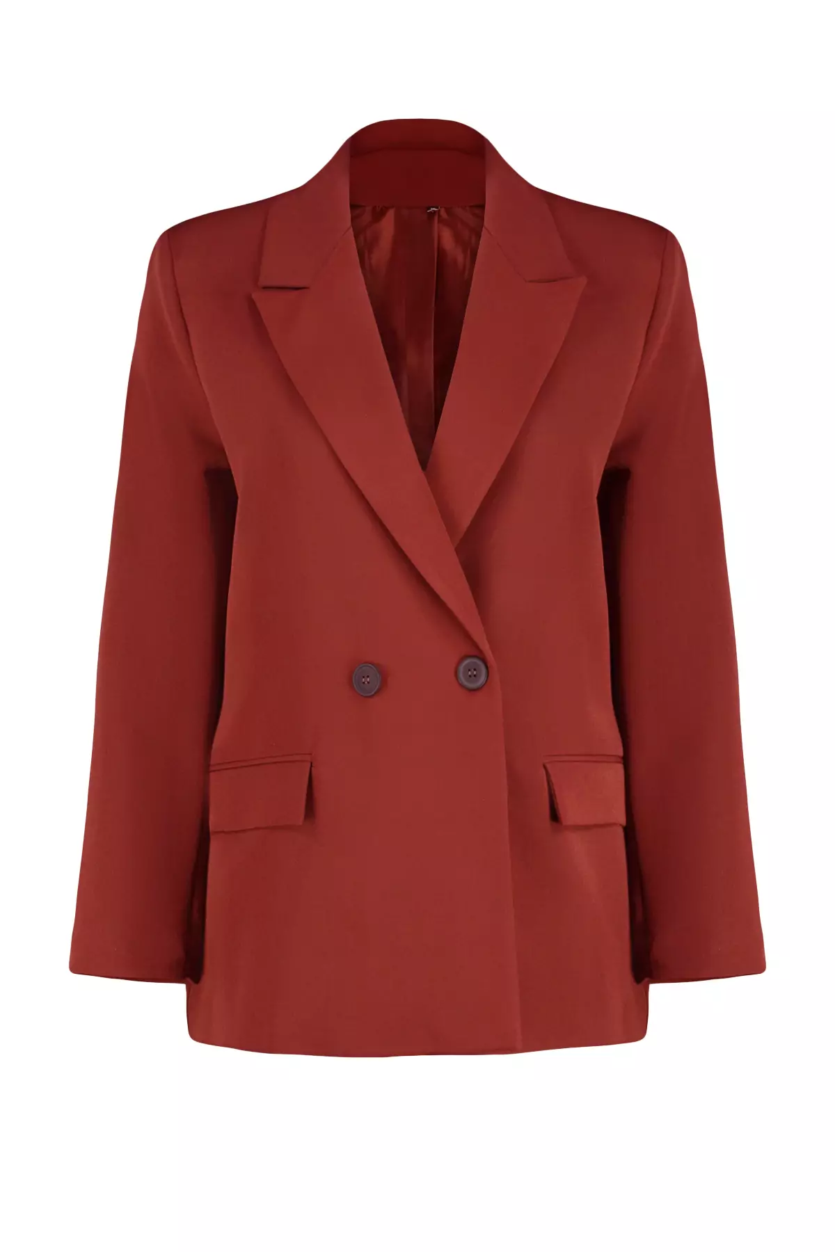 Burgundy Tile Oversize Straight Cut Basic Double-Breasted Woven Blazer Jacket Twoss24Bc28