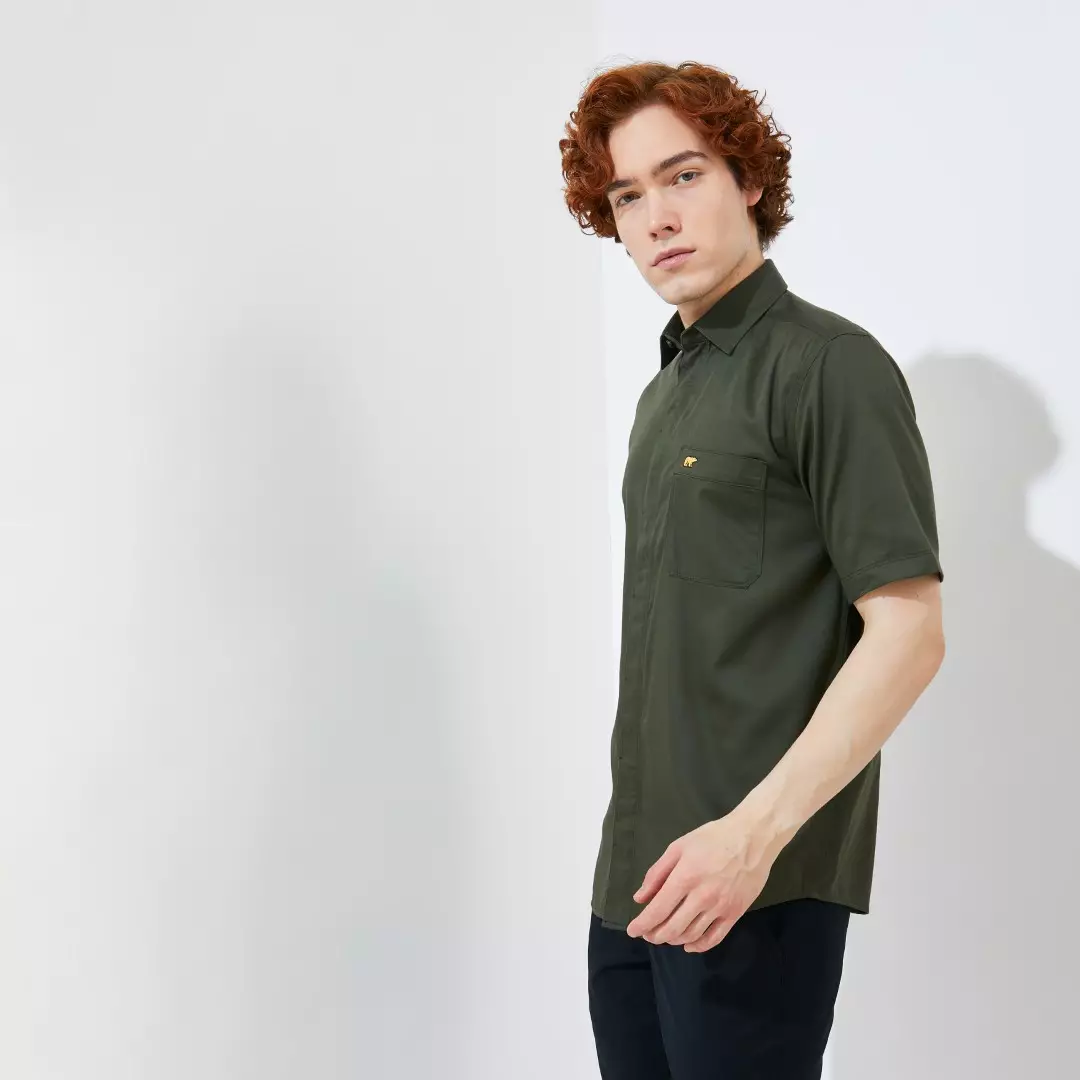 Jack Nicklaus Elwood Kemeja Pria Lengan Pendek Slim Fit Army Green Colour Army Green