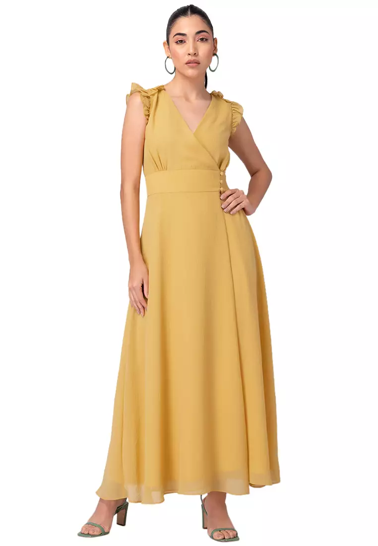 Mustard yellow ruffle dress hotsell