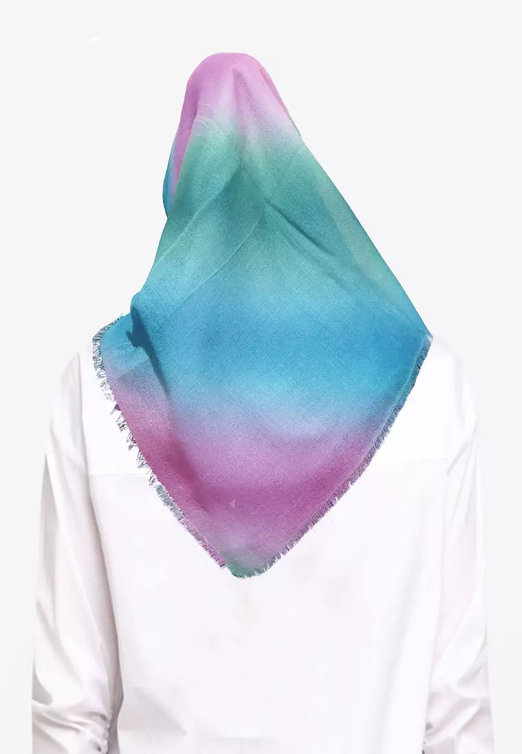 Rainbow Square Scarf Hijab Segi Empat Purple, Green & Blue