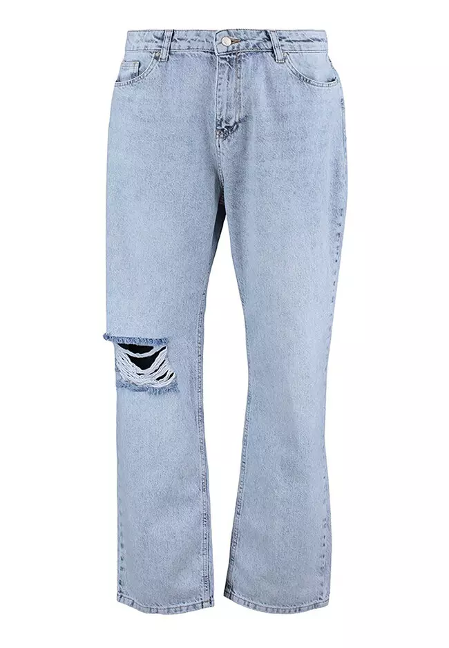 Plus Size Ripped High Waisted Straight Leg Jeans