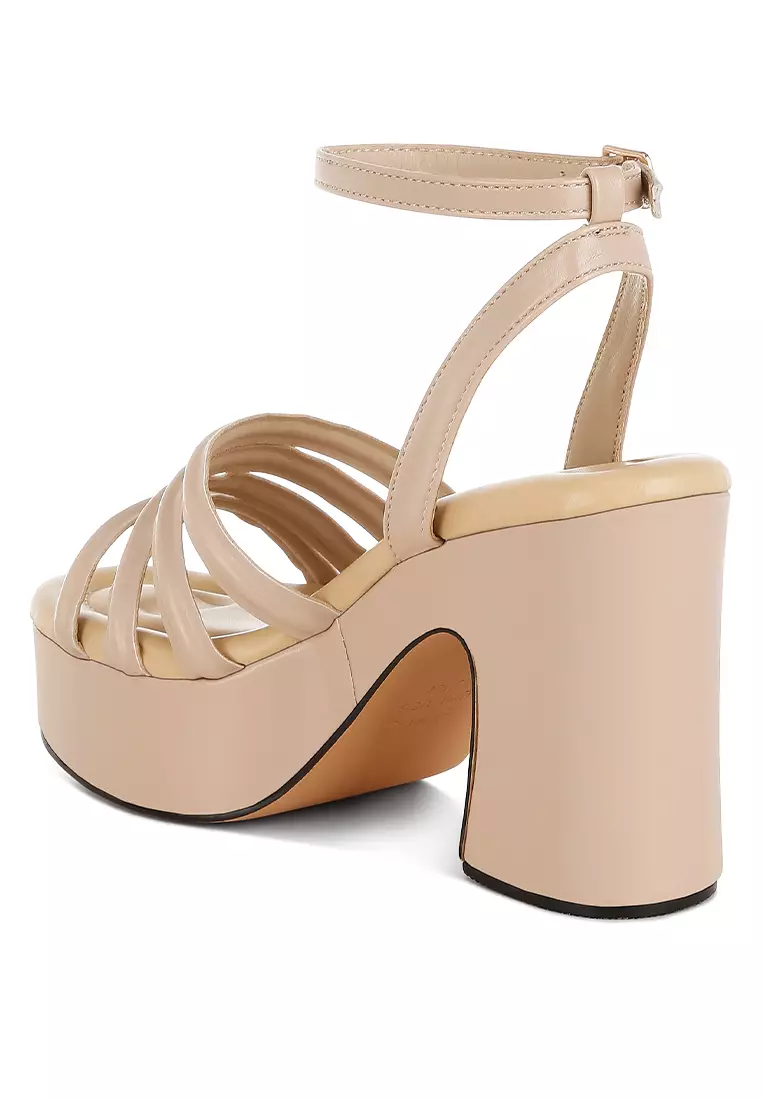 Strappy High Platform Sandals in Beige
