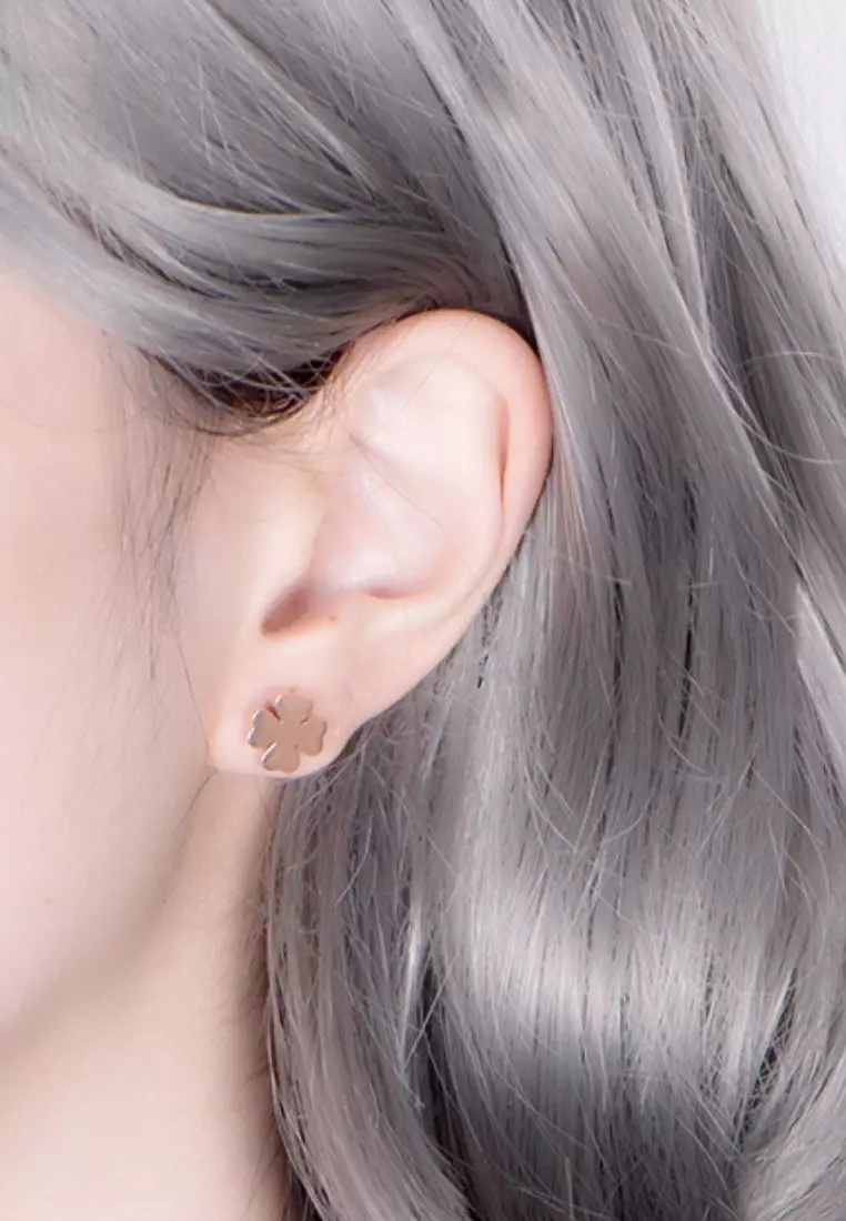 Destiny Four Leaf Clover Stud Earrings in Rose Gold