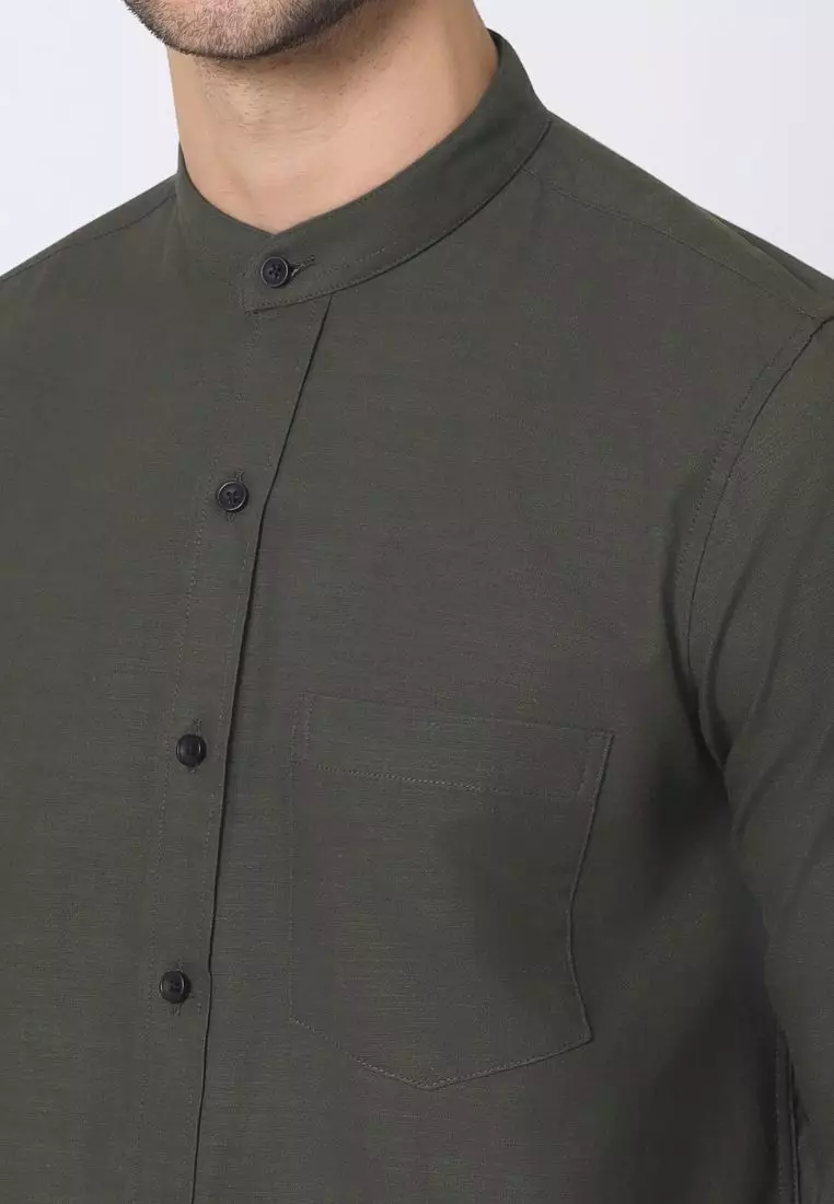 Cotton Well Moeen Shirt Army | Kemeja Koko Oxford Slub Lengan Panjang Hijau