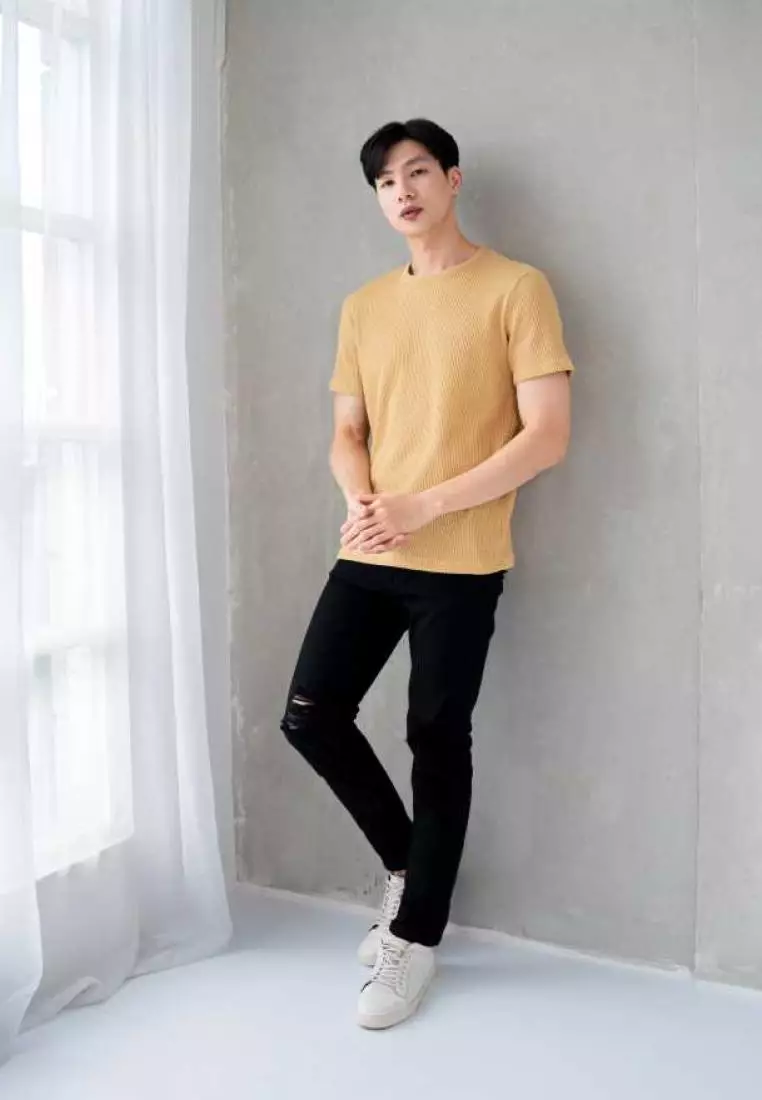 Kale Waffle Soft Yellow / Kaos Polos Tekstur Lengan Pendek Pria / Unisex