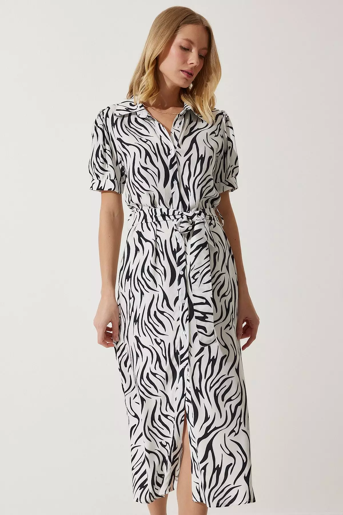 Viscose Pattern Midi Shirt Dress