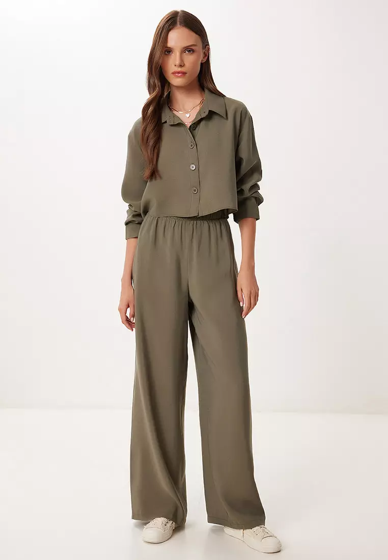 Women's Khaki Modal Shirt Pants Suit Bv00158
