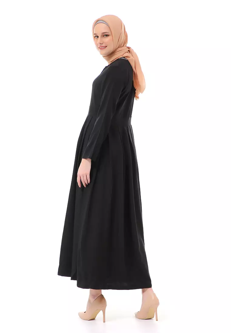 Enzy Dress Muslimah Wanita Lengan Panjang Regular Fit Premium High Quality - Black