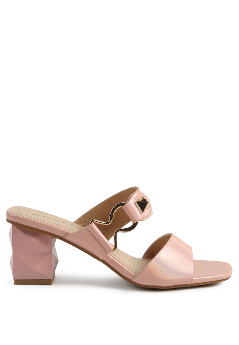 Pink Geometric Cut Block Heel Slides
